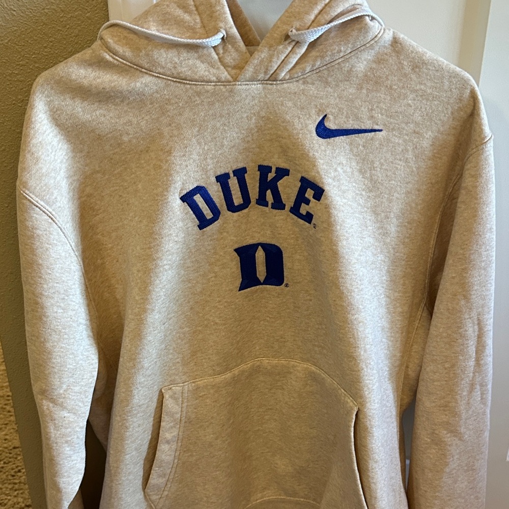 Duke Nike Men's Beige Hoodie with Blue Logo